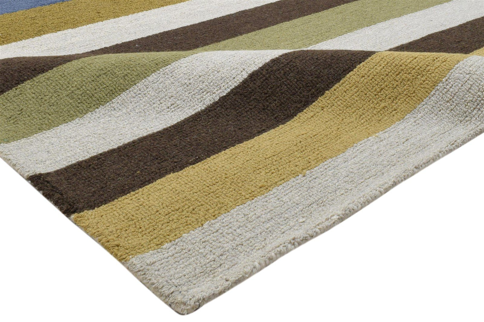 Multi Color Wool Rug 5X8 Modern Hand Tufted Scandinavian Striped Room Size 