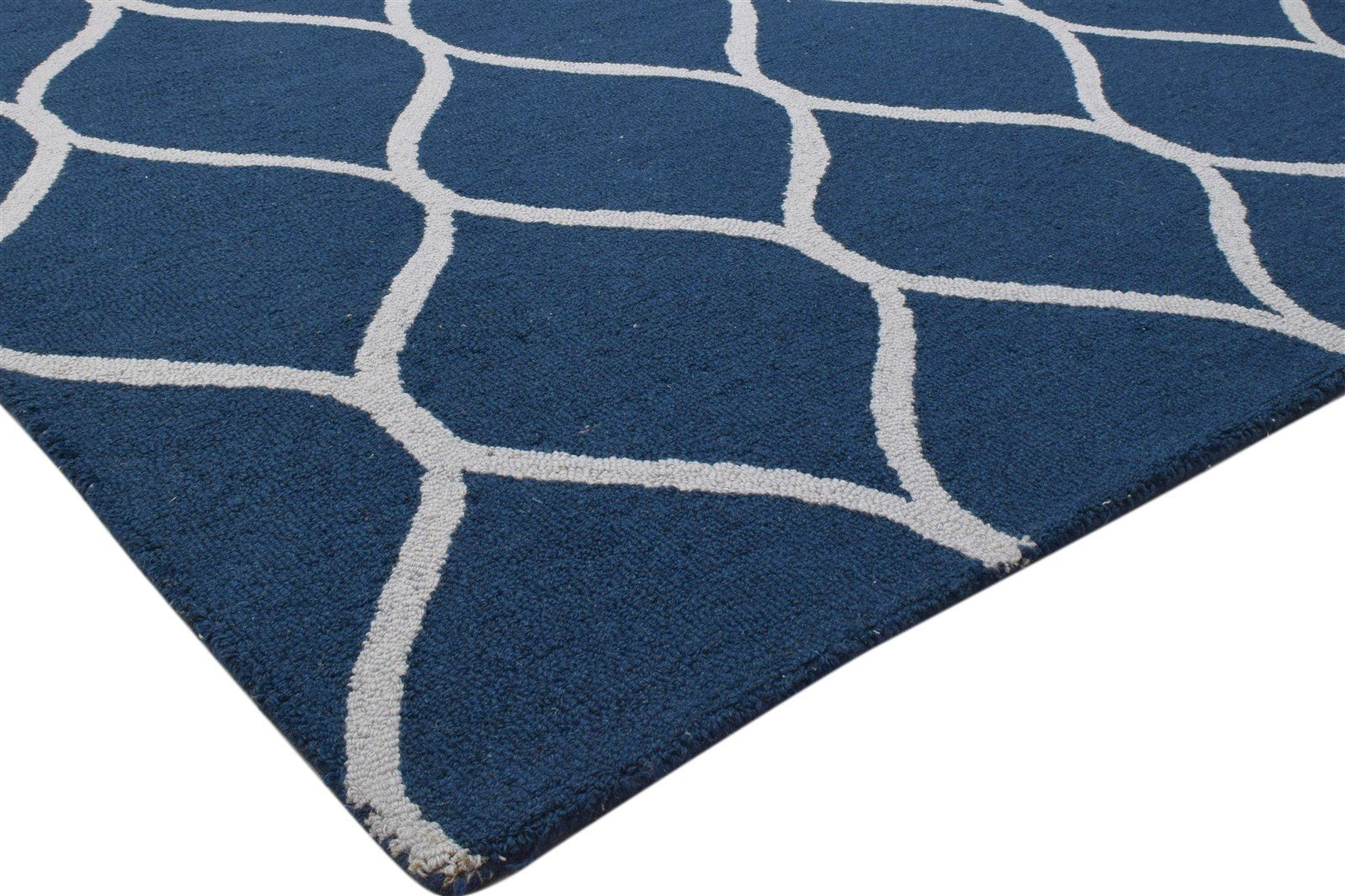 Hand Tufted Blue Wool Rug 5' X 7' Modern Moroccan Trellis Room Size Carpet 