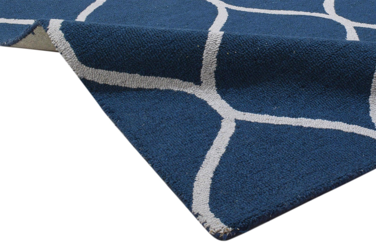 Hand Tufted Blue Wool Rug 5' X 7' Modern Moroccan Trellis Room Size Carpet 