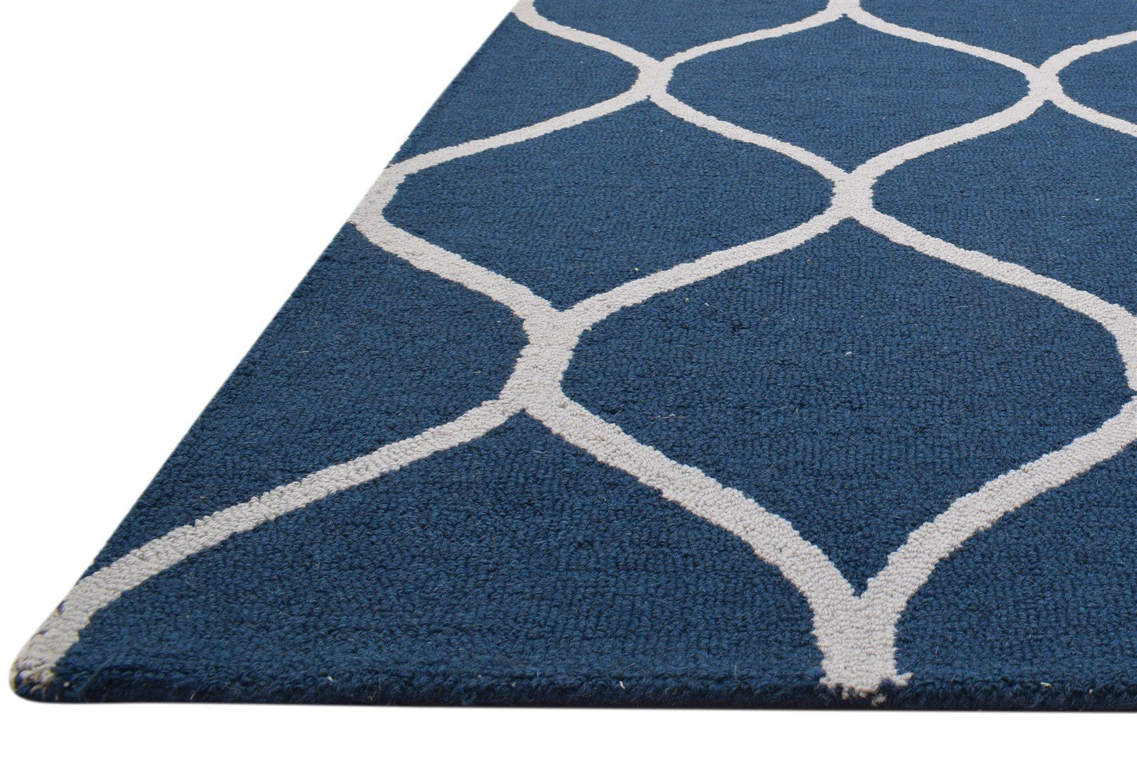 Hand Tufted Blue Wool Rug 5' X 7' Modern Moroccan Trellis Room Size Carpet