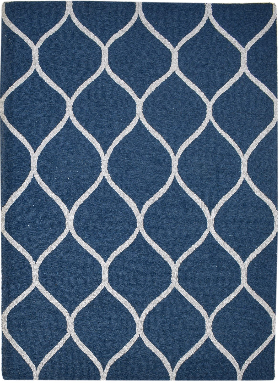 Hand Tufted Blue Wool Rug 5' X 7' Modern Moroccan Trellis Room Size Carpet