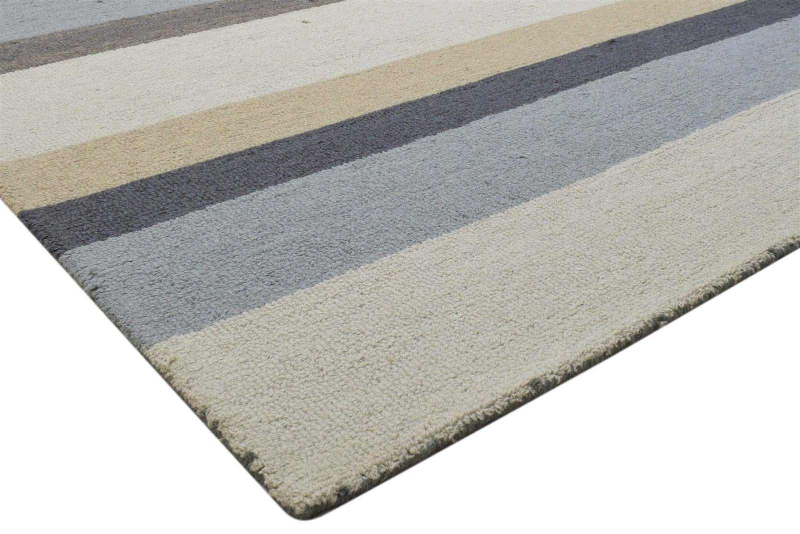 Multi Color Wool Rug 5X8 Modern Hand Tufted Scandinavian Striped Room Size 