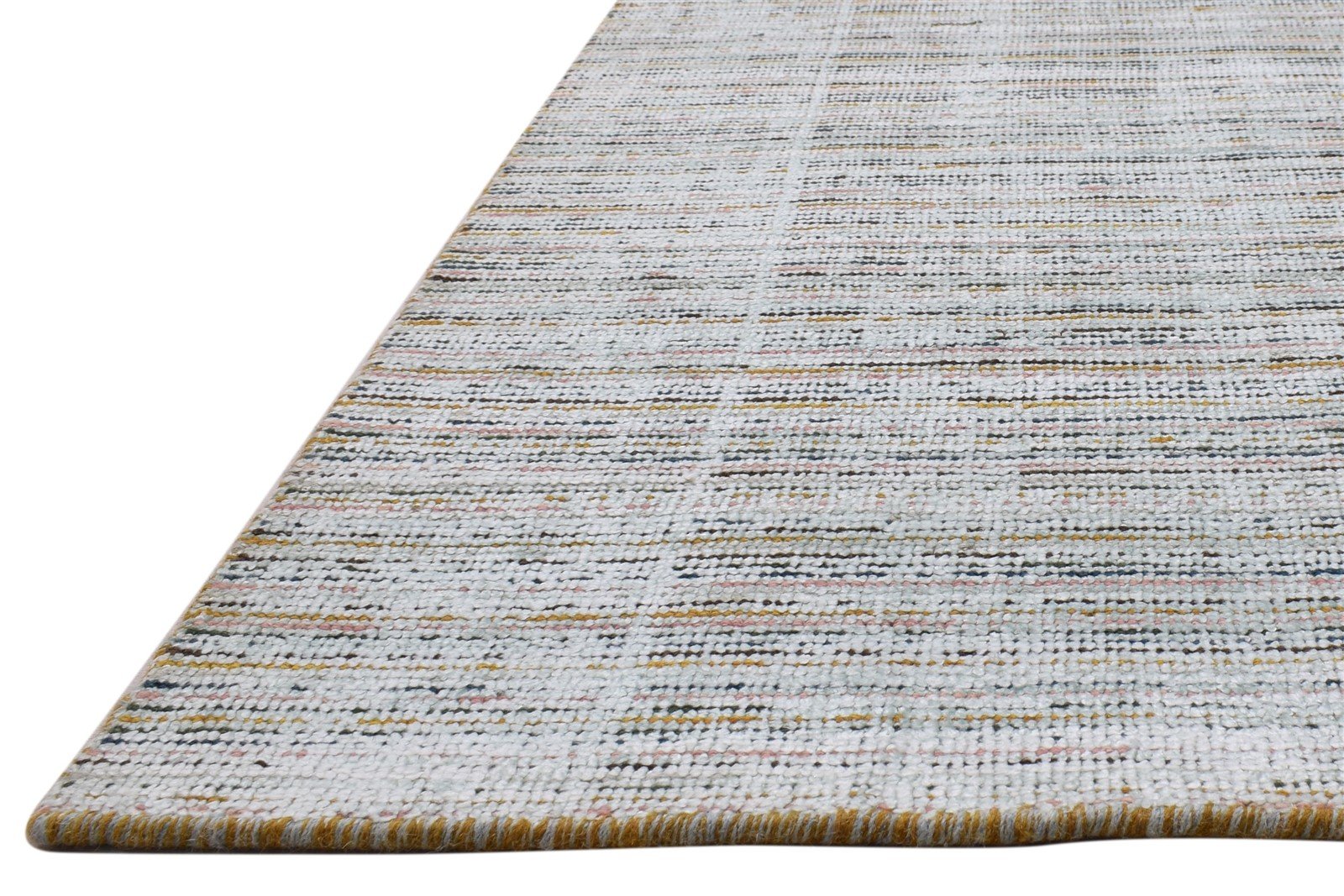 1X6 Rug Wool / Silk Silver Modern Handloom Scandinavian Striped Small Runner   7864153899157