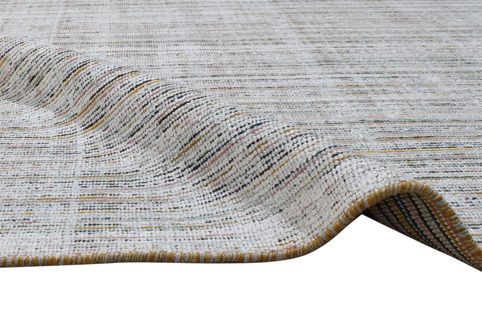 1X6 Rug Wool / Silk Silver Modern Handloom Scandinavian Striped Small Runner   7864153899157
