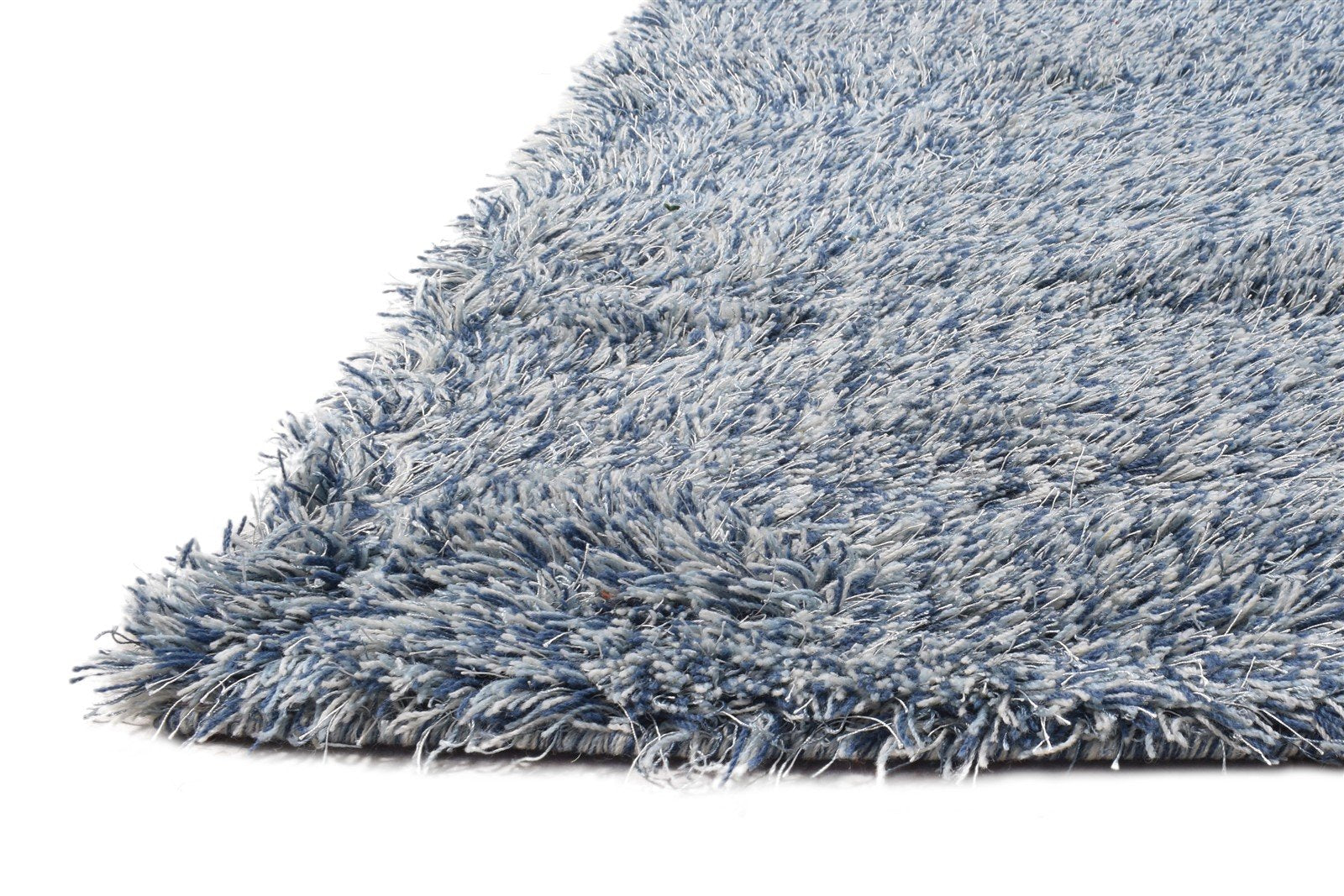 2'6 X 4' Rug Wool / Silk Blue Shag Hand Woven Scandinavian Solid Small Carpet   7865141952661