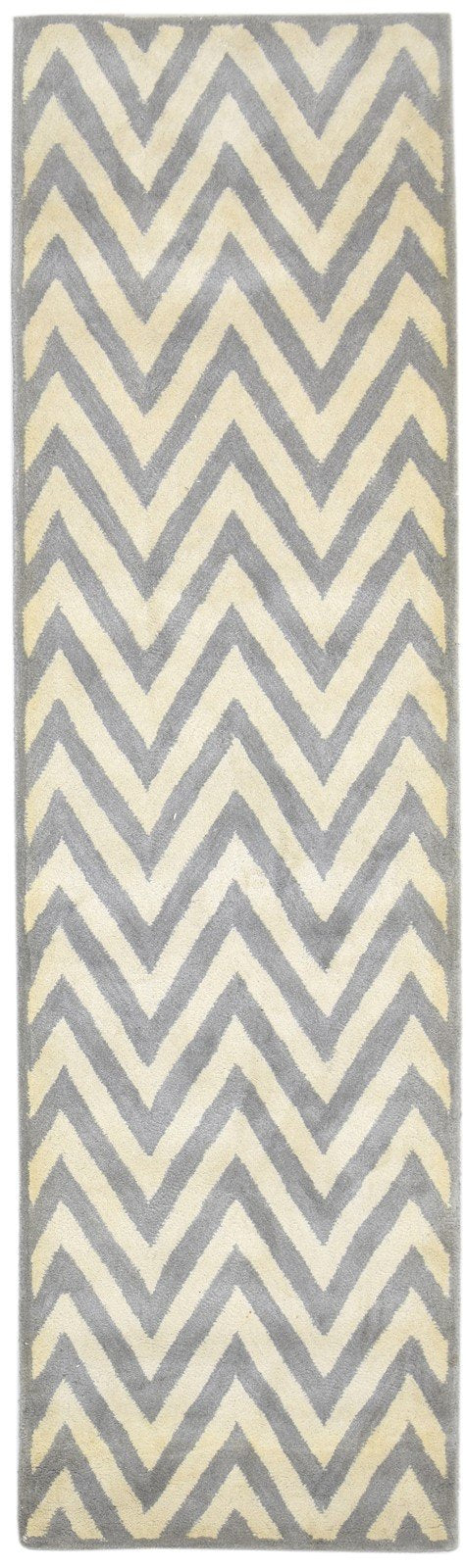 2'6 X 9' Rug Wool Grey Modern Hand Tufted Moroccan Chevron Small Runner   7864123490453