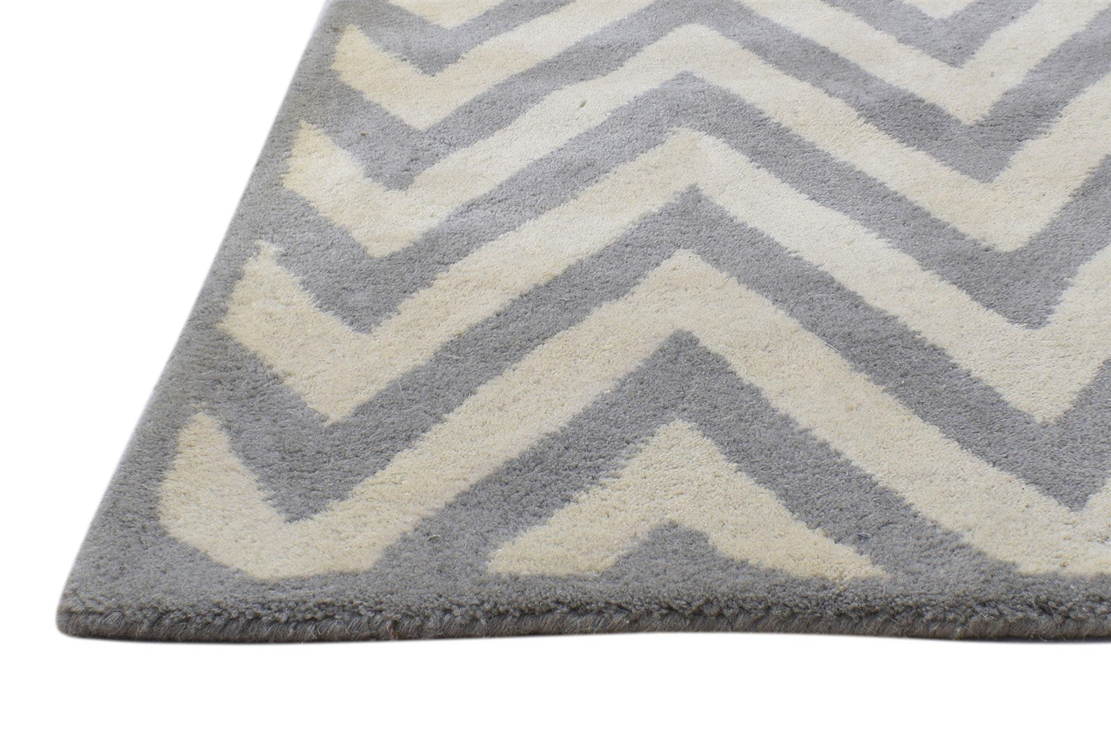 2'6 X 9' Rug Wool Grey Modern Hand Tufted Moroccan Chevron Small Runner   7864123490453