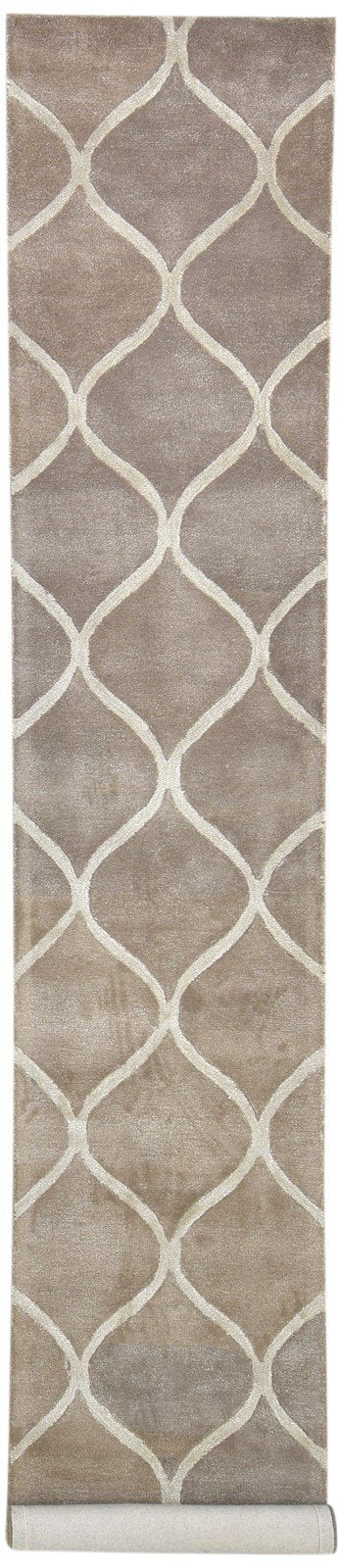2' X 14' Rug Wool Brown Modern Hand Tufted Moroccan Trellis Small Runner   7864117821589