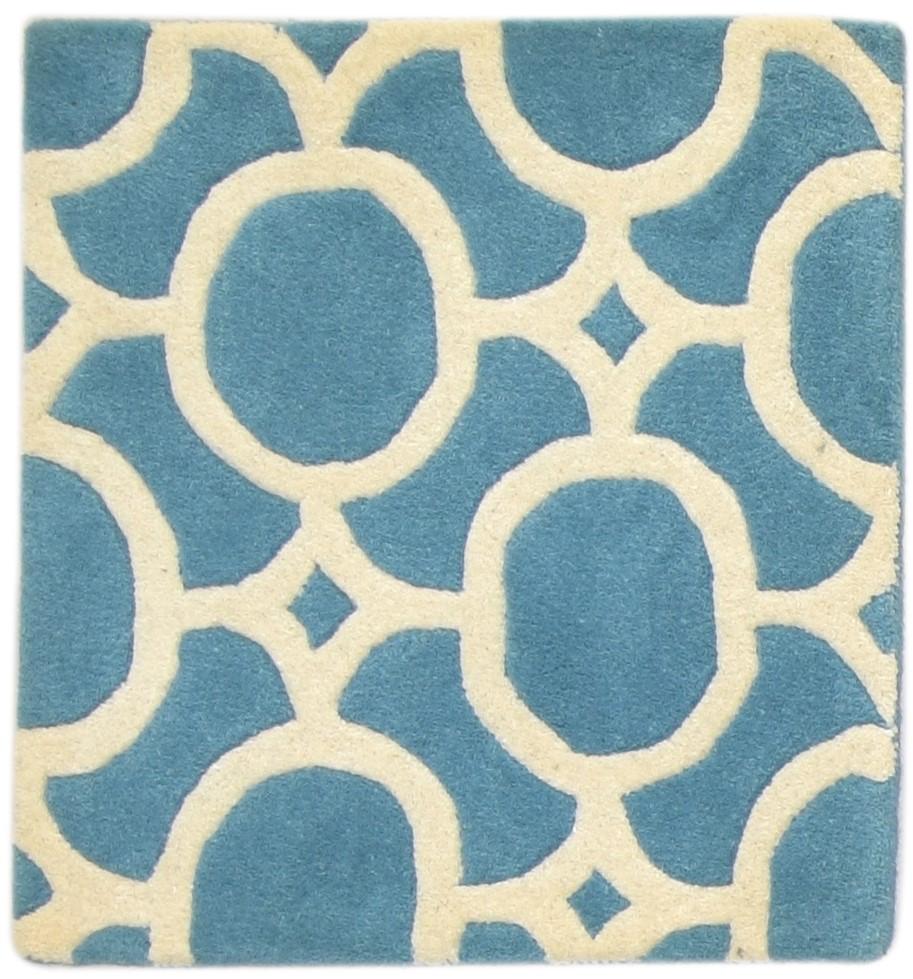 2' X 2' Rug Wool Blue Modern Hand Tufted Moroccan Geometric Small Carpet   7864125554837