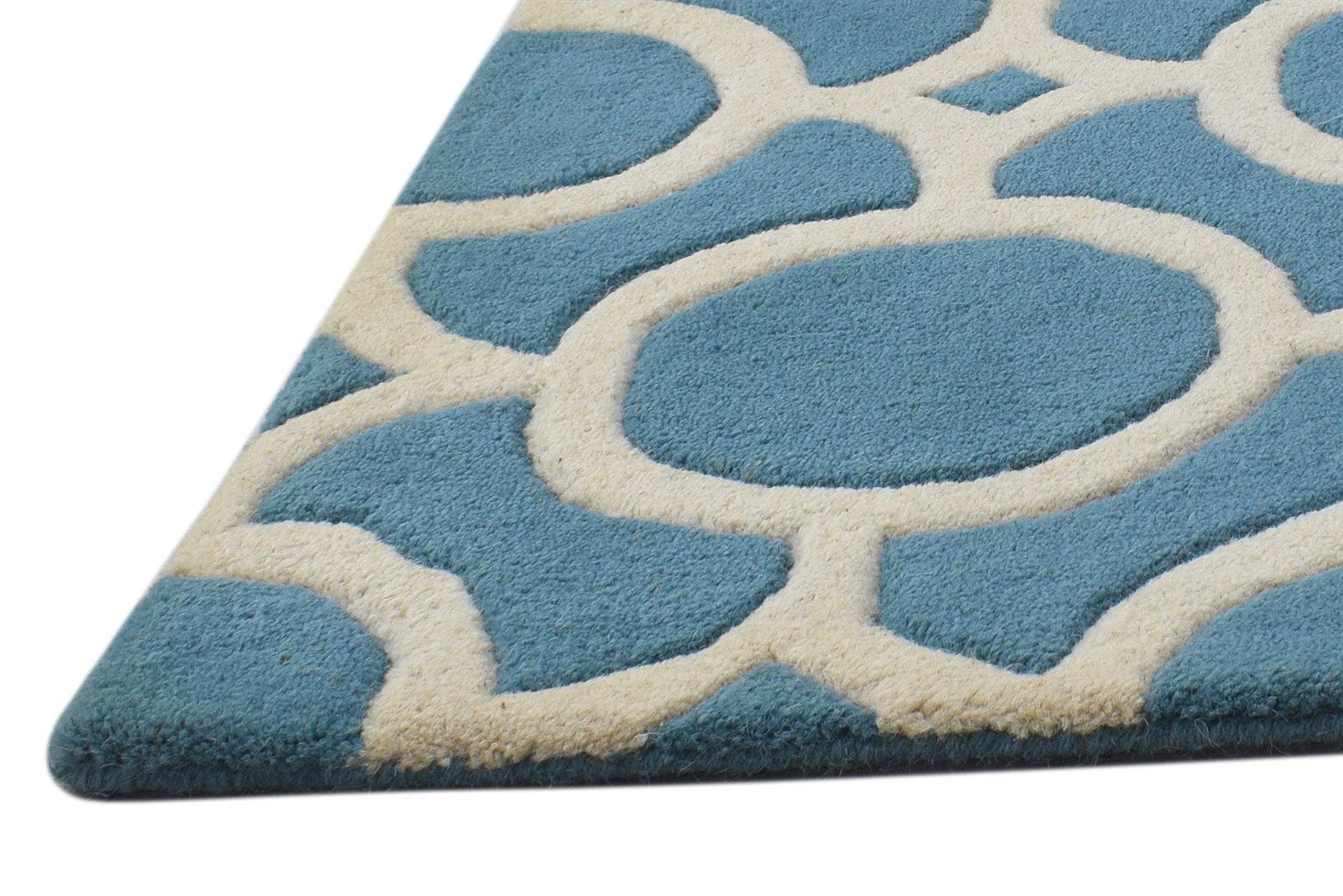 2' X 2' Rug Wool Blue Modern Hand Tufted Moroccan Geometric Small Carpet   7864125554837
