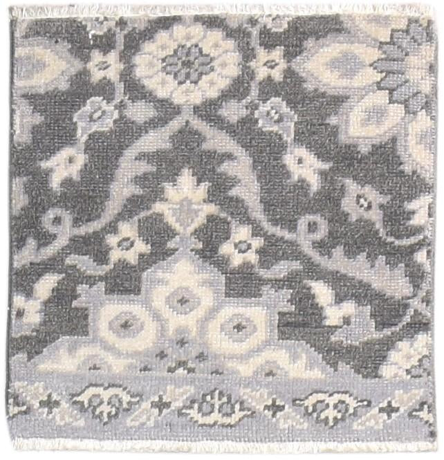2' X 2' Rug Wool Dark Grey Persian Hand Knotted Oushak Oriental Small Carpet   7865158500501