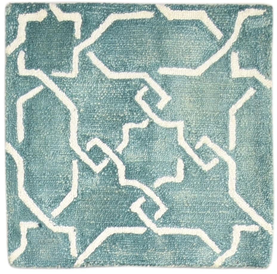 2' X 2' Rug Wool Green Modern Hand Tufted Moroccan Geometric Small Carpet   7864128667797