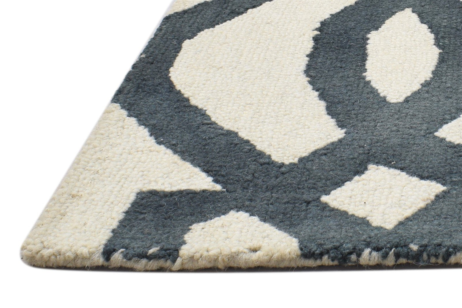 2' X 2' Rug Wool Ivory Modern Hand Tufted Moroccan Geometric Small Carpet   7864124932245