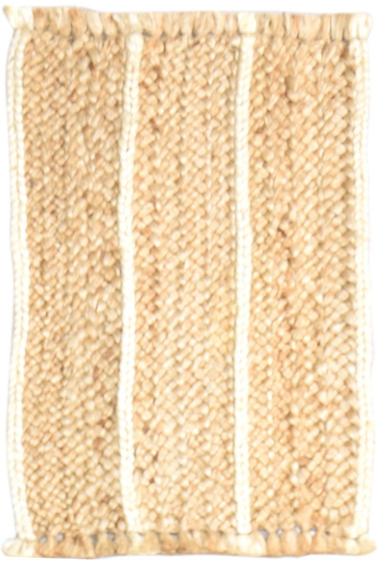2' X 3' Rug Jute Cream Modern Hand Woven Scandinavian Striped Small Carpet   7864961138837