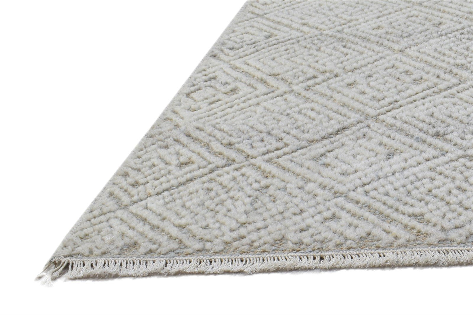 2' X 3' Rug Wool Beige Modern Hand Knotted Scandinavian Geometric Small Carpet   7864332288149