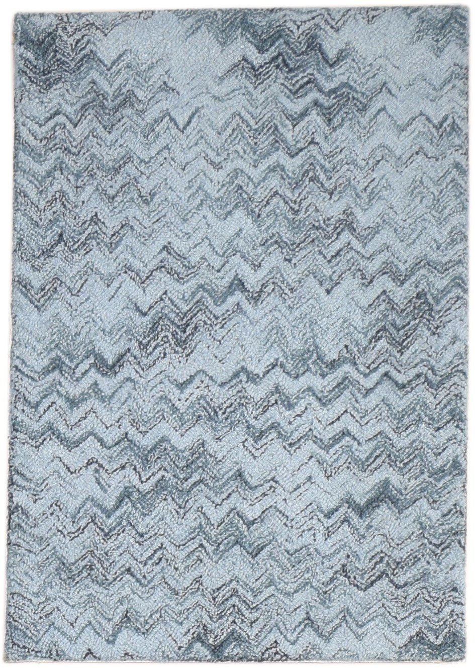 2' X 3' Rug Wool Blue Modern Hand Tufted Moroccan Chevron Small Carpet   7864141643925