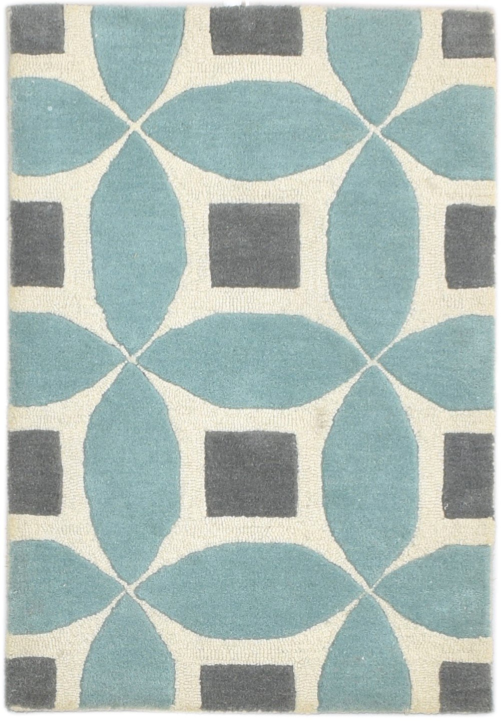 2' X 3' Rug Wool Blue Modern Hand Tufted Moroccan Geometric Small Carpet   7860695859349