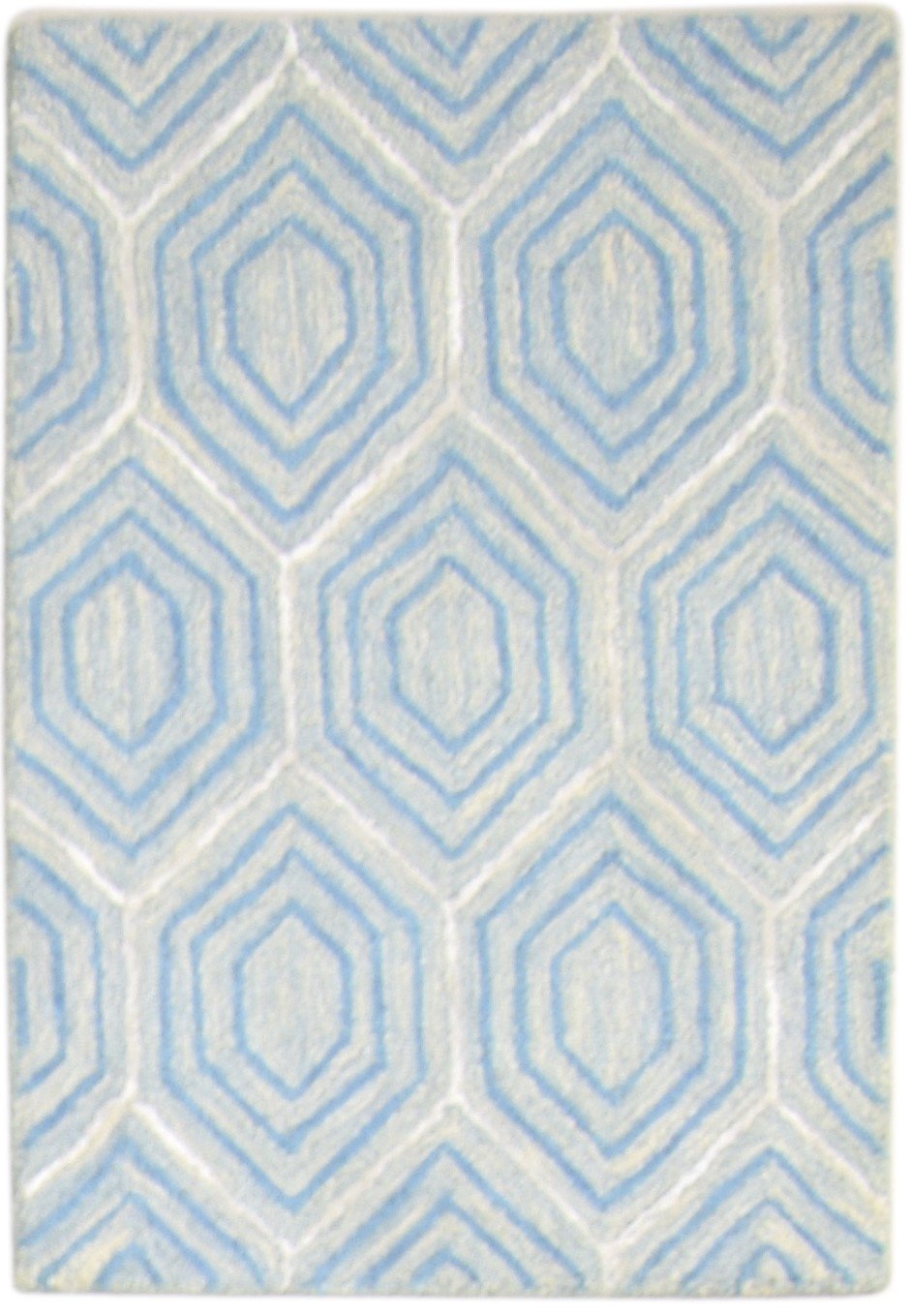 2' X 3' Rug Wool Blue Modern Hand Tufted Moroccan Geometric Small Carpet   7864139743381