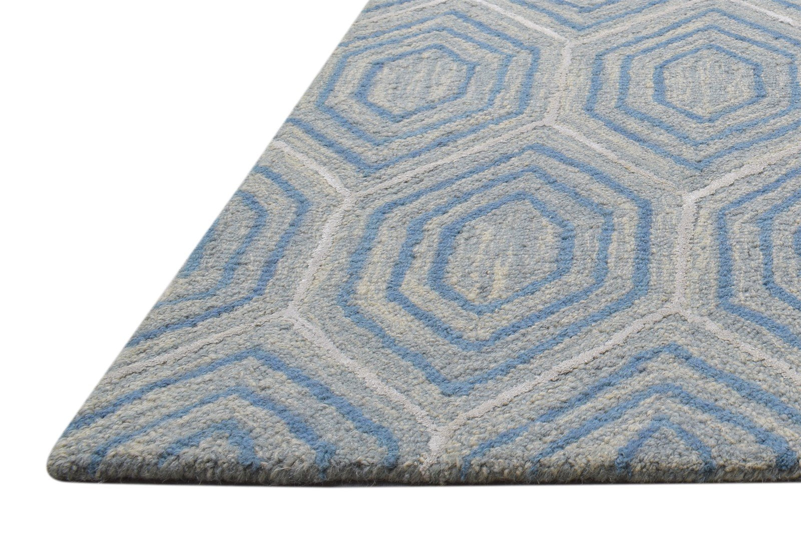2' X 3' Rug Wool Blue Modern Hand Tufted Moroccan Geometric Small Carpet   7864139743381