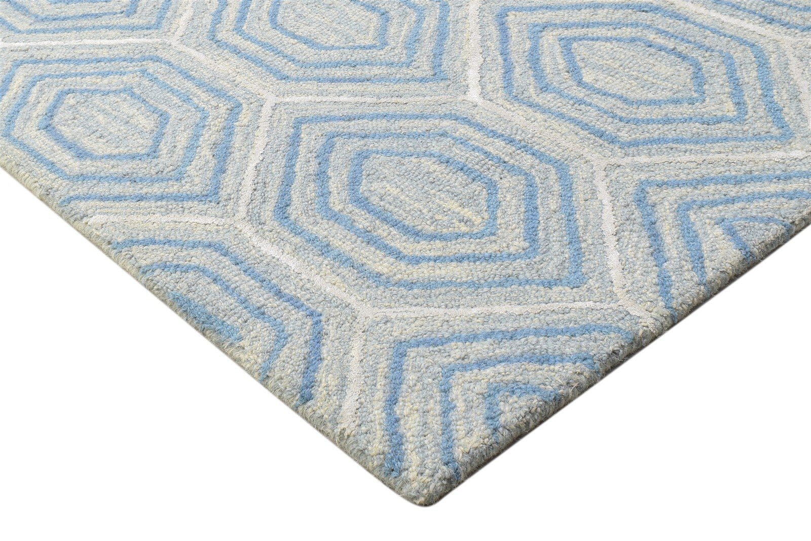 2' X 3' Rug Wool Blue Modern Hand Tufted Moroccan Geometric Small Carpet   7864139743381