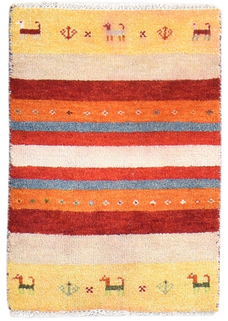 2' X 3' Rug Wool Cream Southwestern Hand Knotted Gabbeh Striped Small Carpet   7865063604373