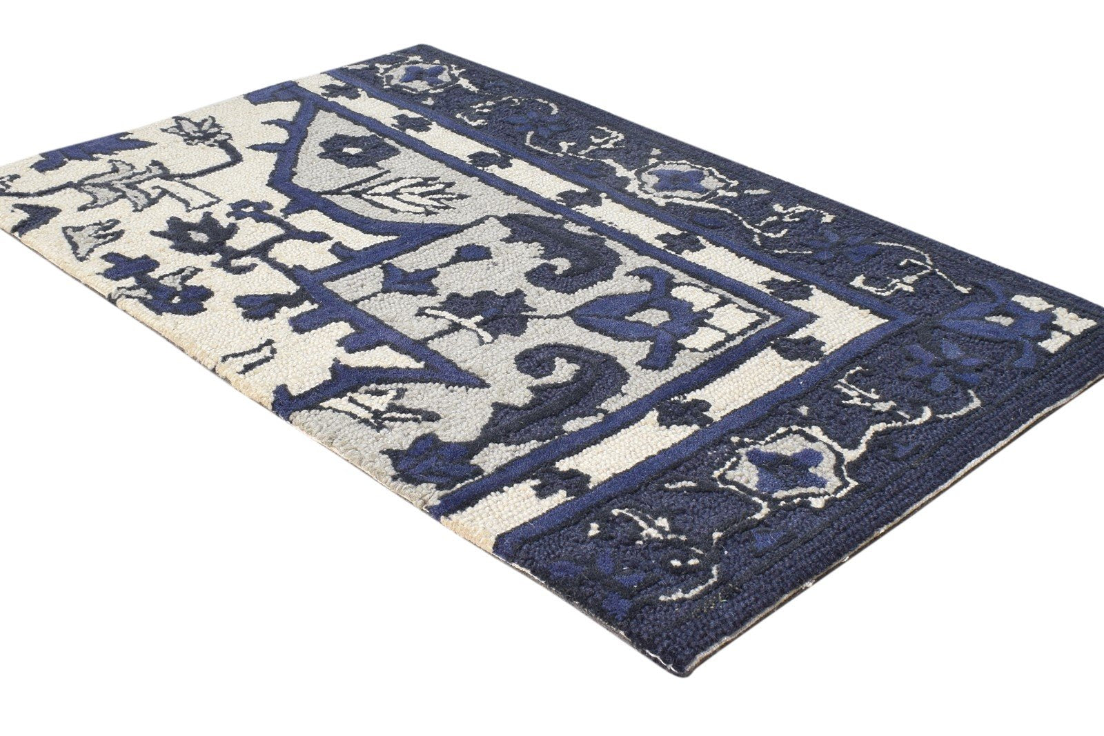 2' X 3' Rug Wool Grey Persian Hand Tufted Heriz-Indian Oriental Small Carpet   7865179832469