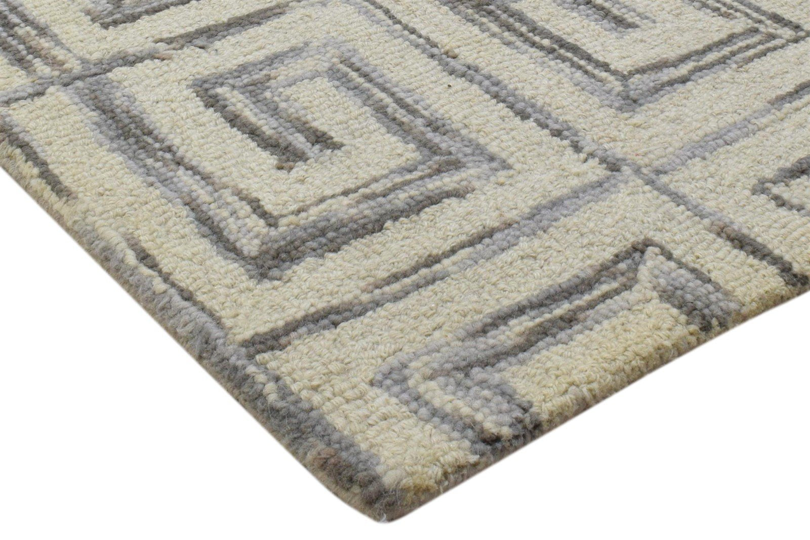 2' X 3' Rug Wool Ivory Modern Hand Tufted Scandinavian Geometric Small Carpet   7860708081813