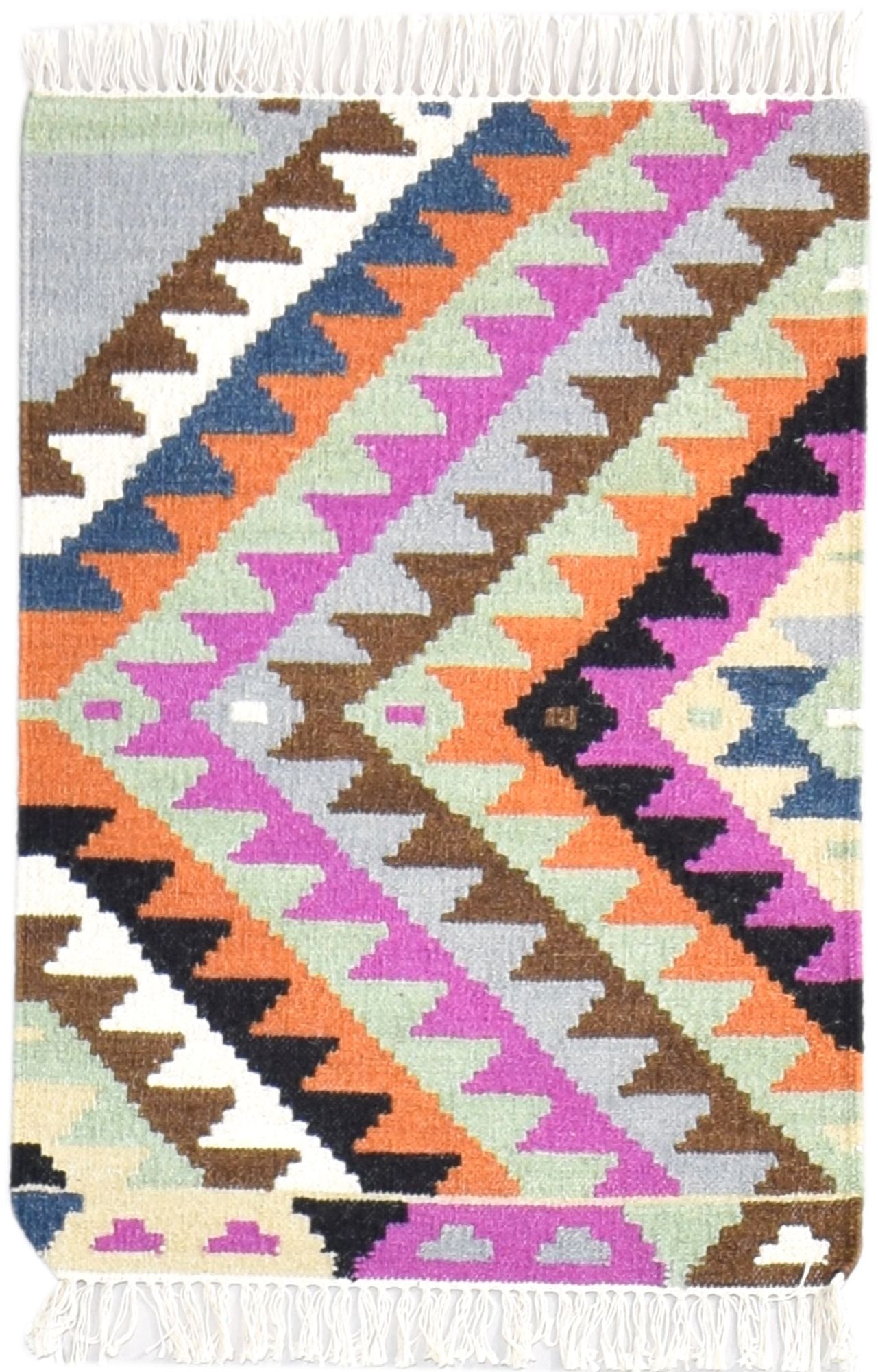 2' X 3' Rug Wool Multi Color Modern Dhurrie Bohemian Abstract Small Carpet   7865081725077