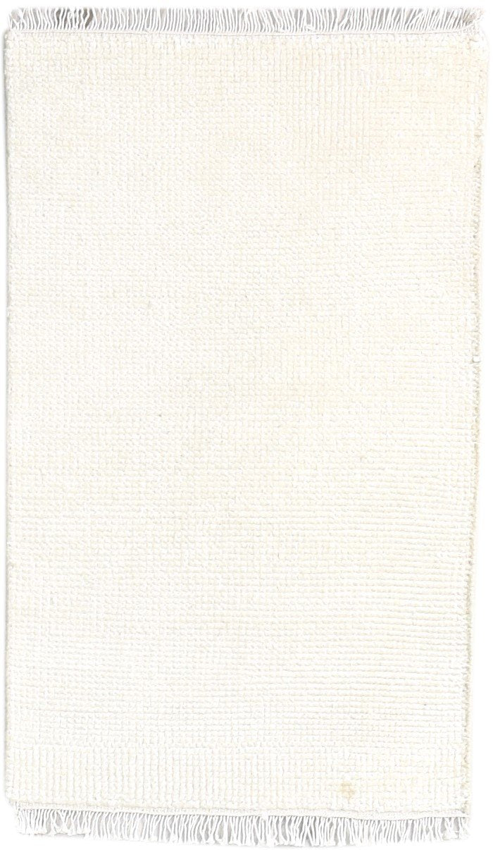 2' X 3' Rug Wool Off-White Modern Hand Knotted Scandinavian Solid Small Carpet   7865124225173