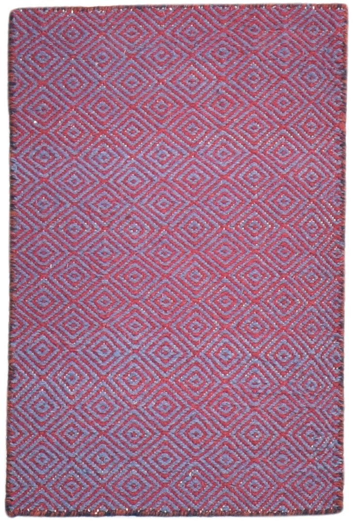 2' X 3' Rug Wool Red Modern Dhurrie Scandinavian Diamond Small Carpet   7865013829781