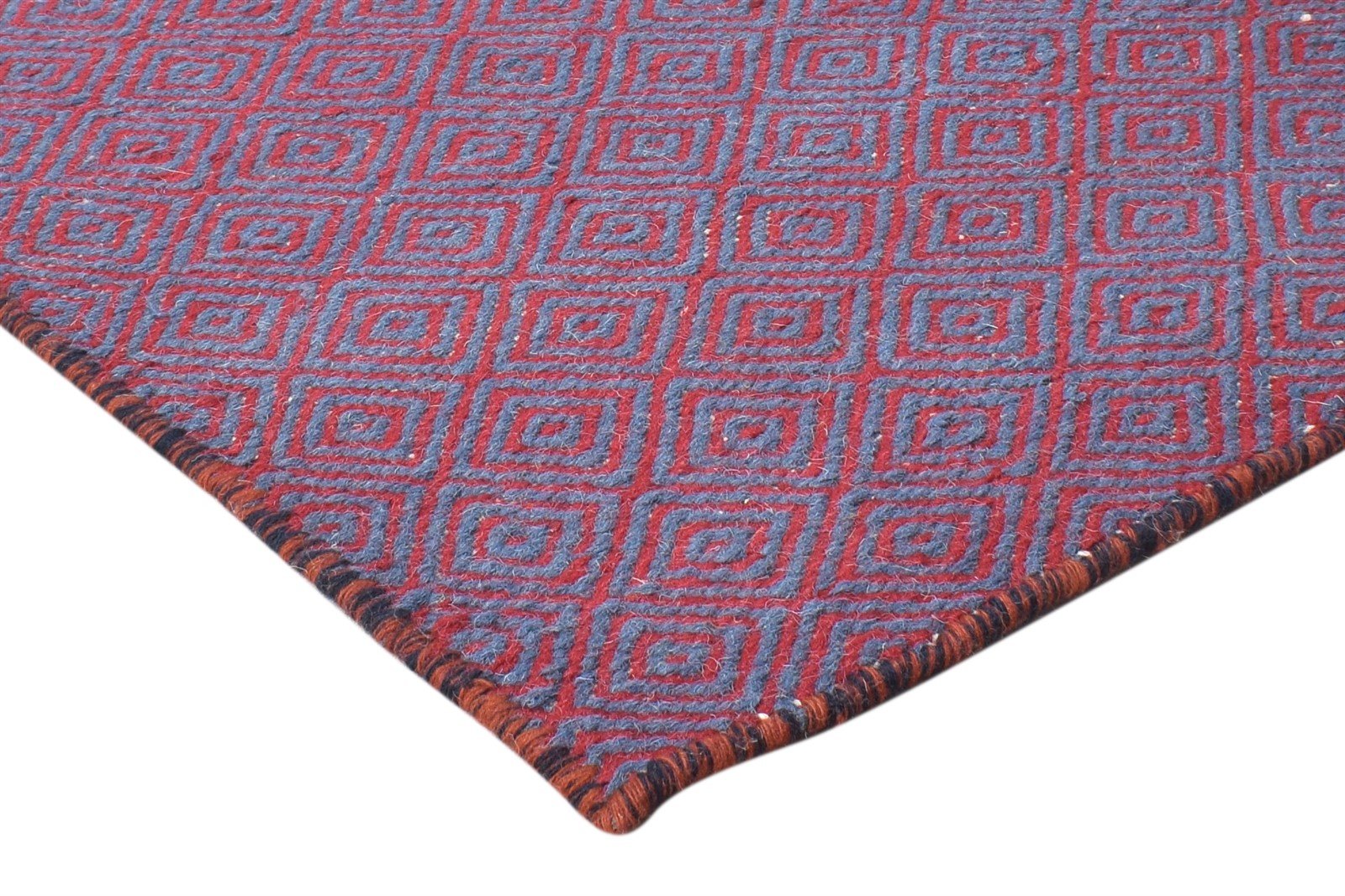 2' X 3' Rug Wool Red Modern Dhurrie Scandinavian Diamond Small Carpet   7865013829781