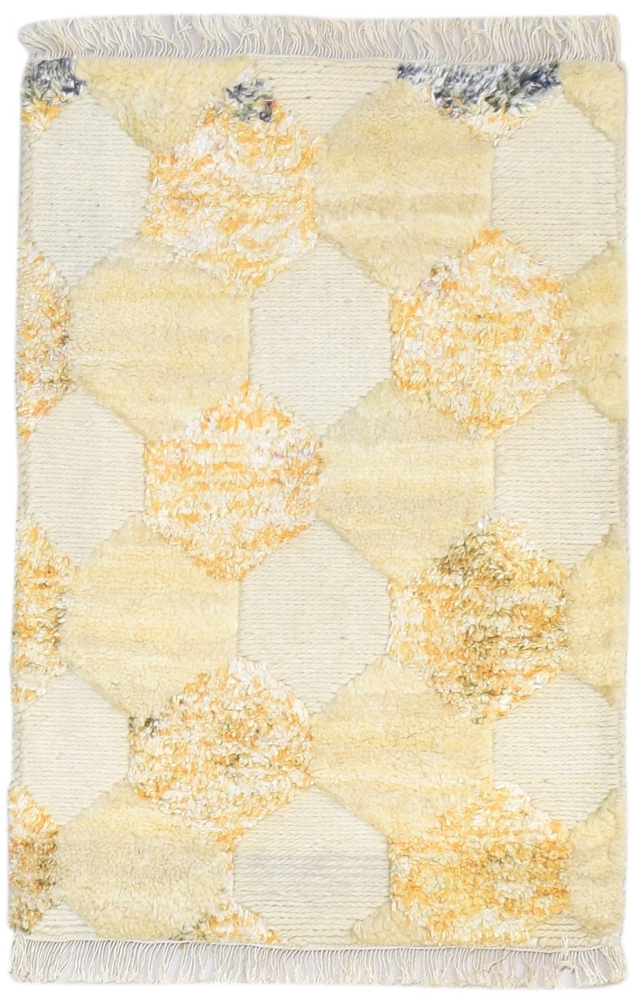 2' X 3' Rug Wool Sand Modern Hand Knotted Scandinavian Honeycomb Small Carpet   7864172839061