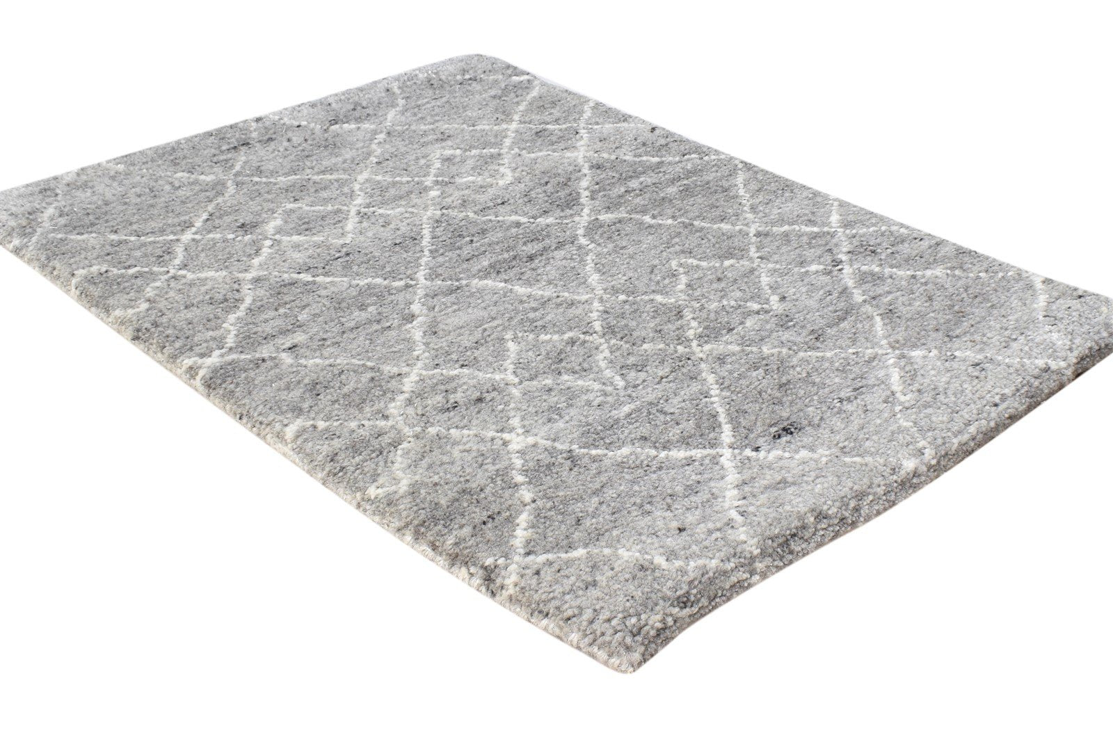 2' X 3' Rug Wool / Silk Grey Modern Hand Knotted Moroccan Diamond Small Carpet   7865051054229