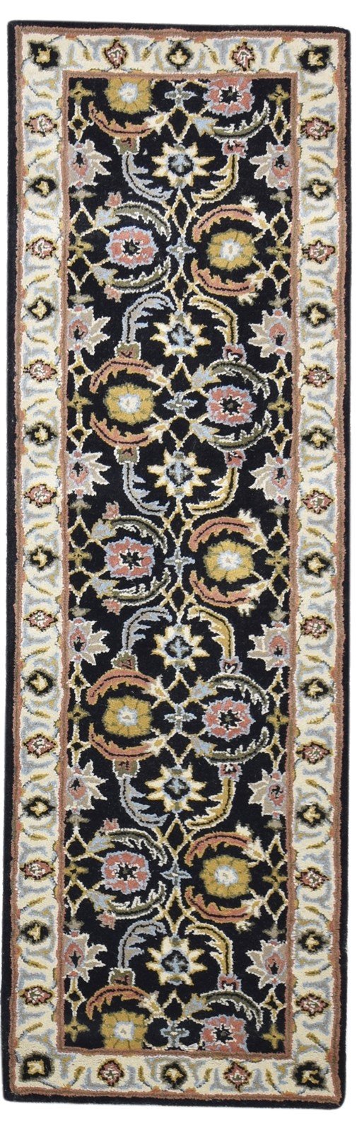 2' X 8' Rug Wool Black Persian Hand Tufted Kashan Oriental Small Runner   7864853168277