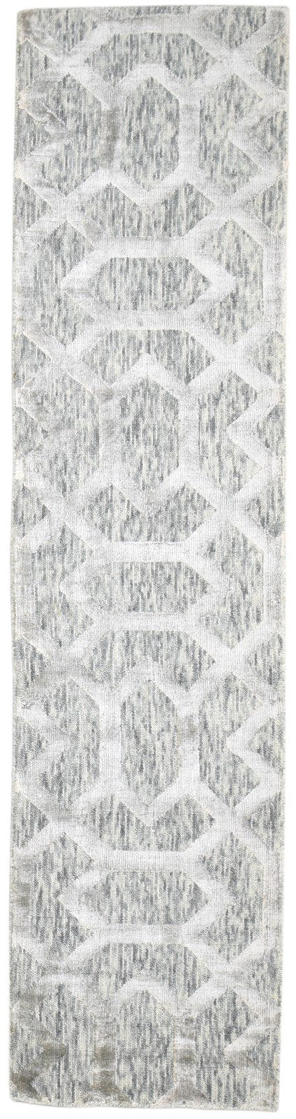2' X 8' Rug Wool Silk Grey Modern Jacquard Loom Moroccan Trellis Small Runner   7864146526357