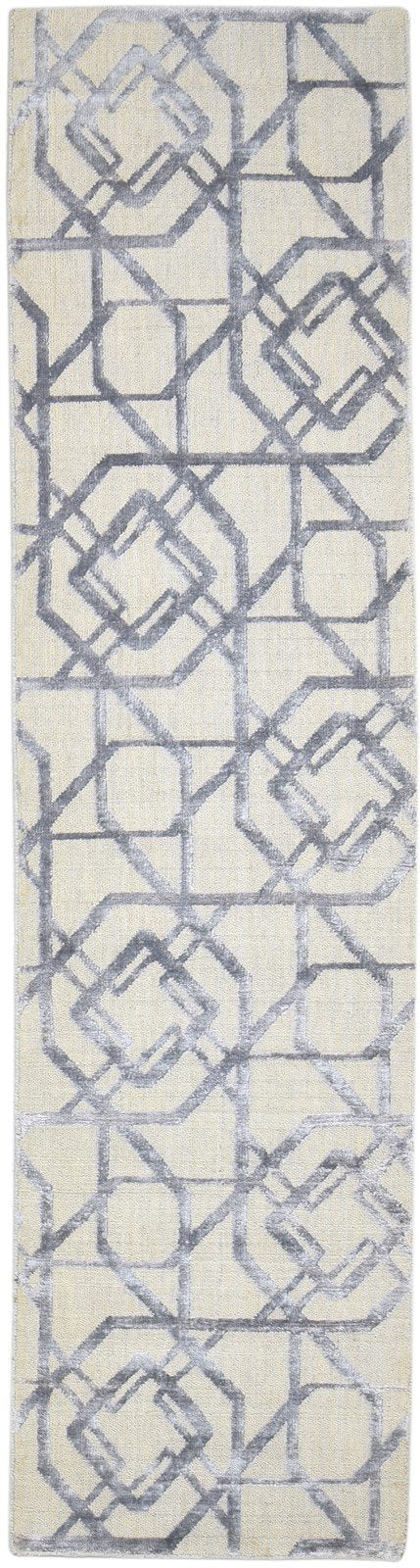 2' X 9' Rug Wool Silk Cream Modern Jacquard Loom Moroccan Trellis Small Runner   7864146821269