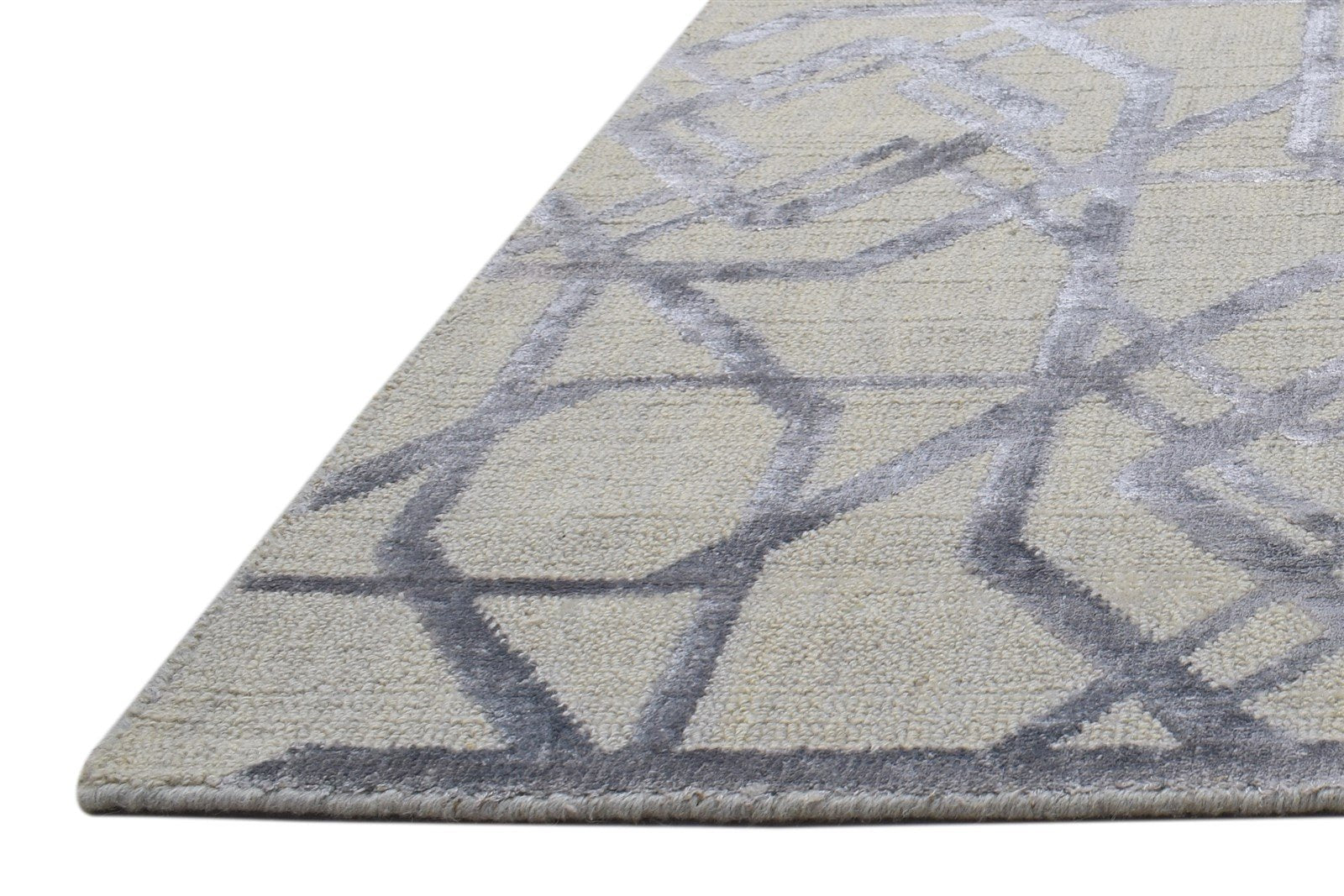 2' X 9' Rug Wool Silk Cream Modern Jacquard Loom Moroccan Trellis Small Runner   7864146821269