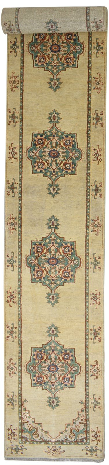 26X15 Rug Wool / Silk Beige Persian Hand Knotted Oushak Oriental Small Runner   7864089215125
