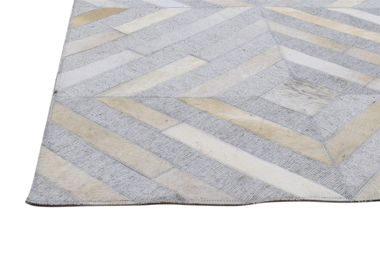 26X9 Rug Leather / Cotton Grey Modern Hand Woven Scandinavian Diamond Small   7864092459157