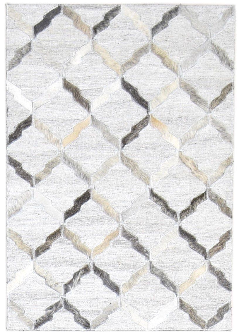 2X3 Rug Leather / Cotton Grey Modern Hand Woven Scandinavian Geometric Small   7864118935701