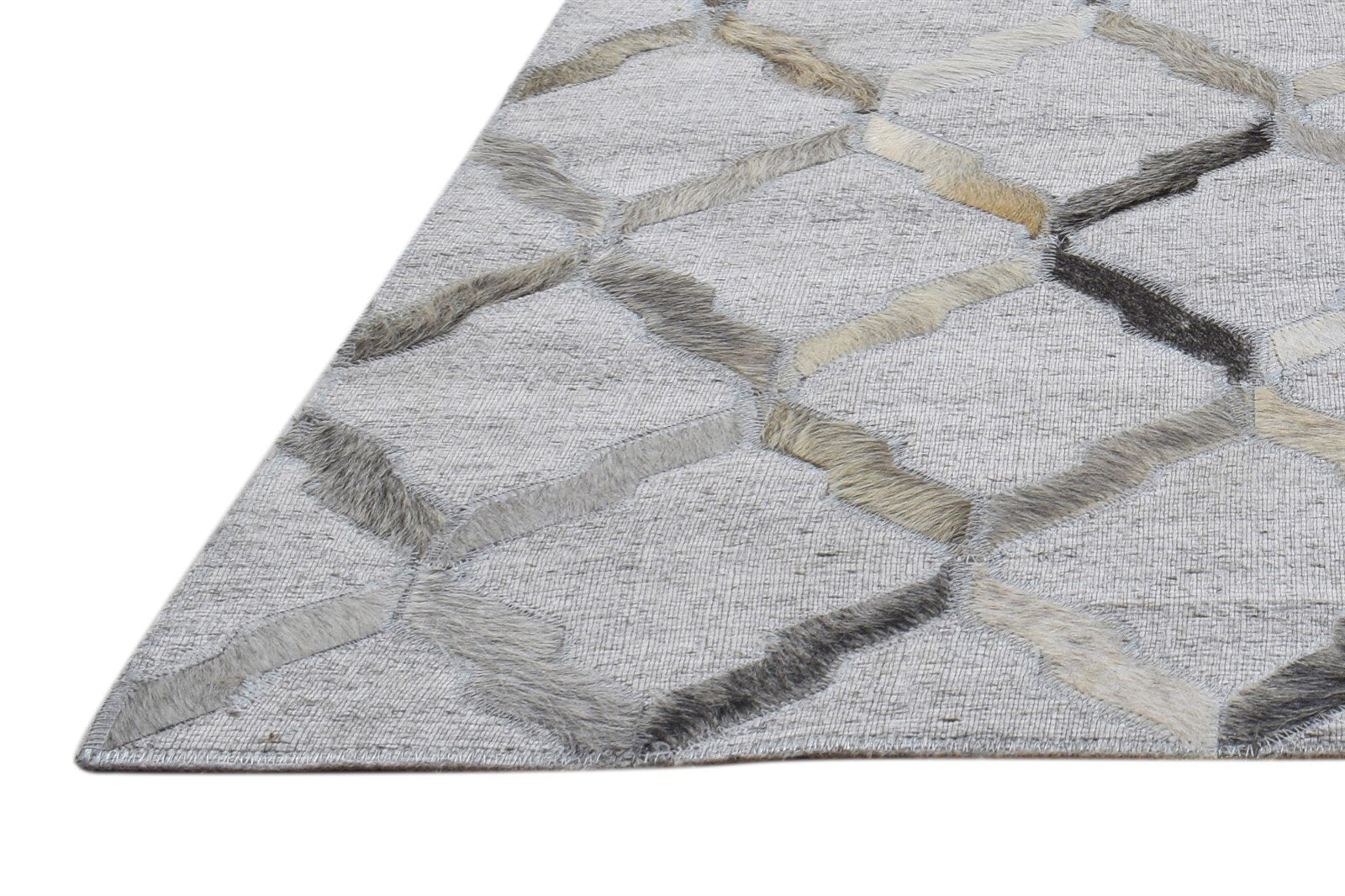 2X3 Rug Leather / Cotton Grey Modern Hand Woven Scandinavian Geometric Small   7864118935701