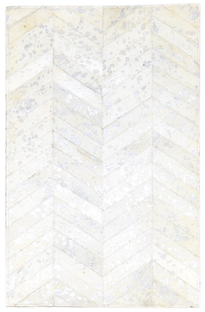 2X3 Rug Leather / Cotton Ivory Modern Hand Woven Scandinavian Chevron Small   7864489509013
