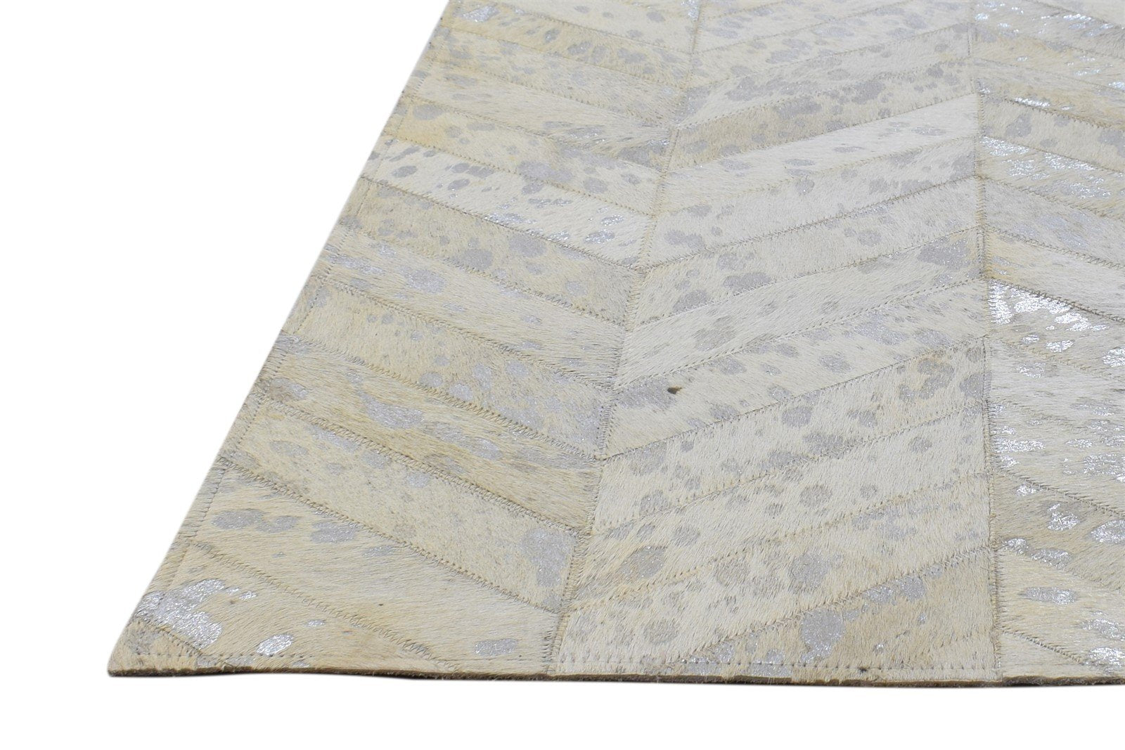 2X3 Rug Leather / Cotton Ivory Modern Hand Woven Scandinavian Chevron Small   7864489509013