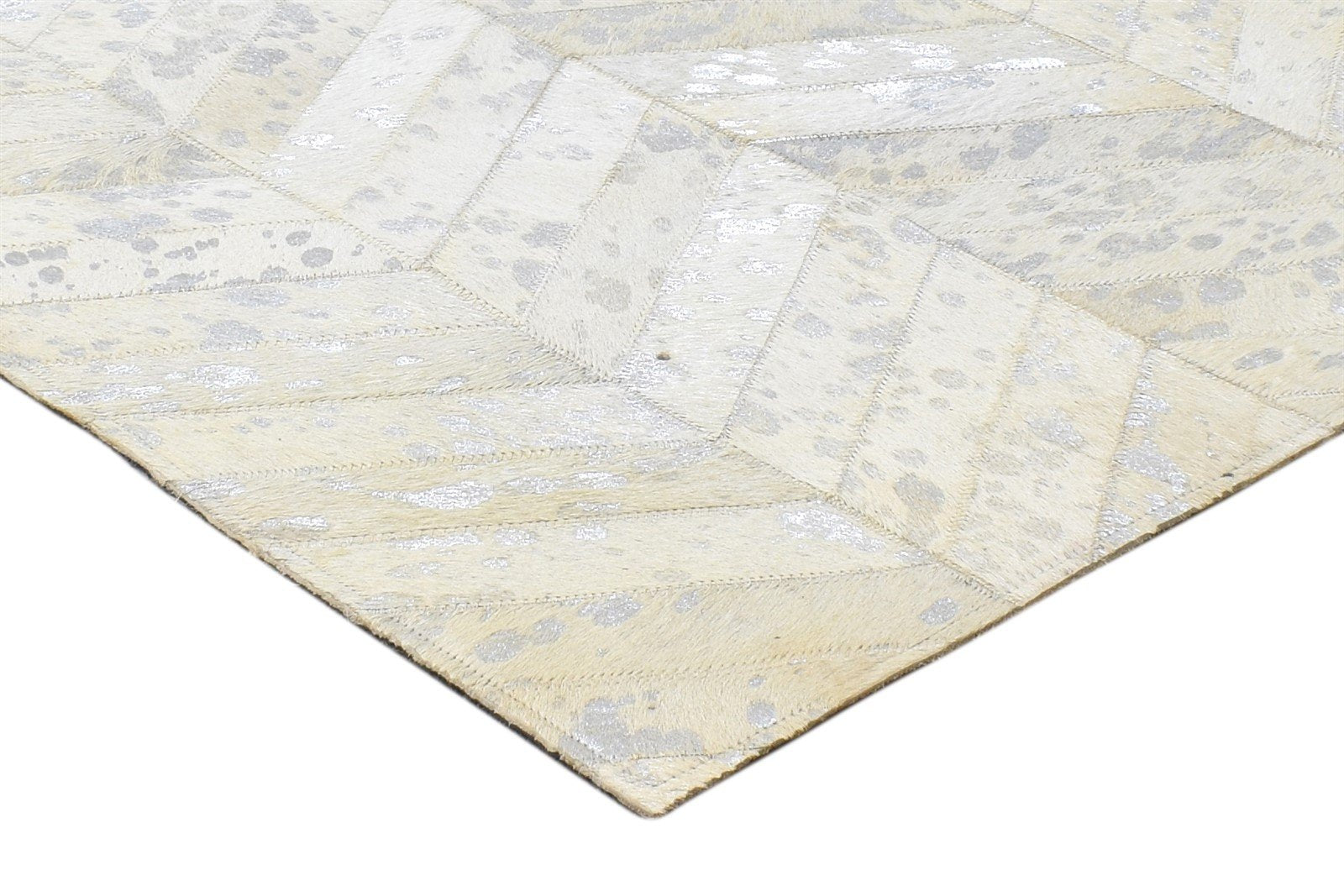 2X3 Rug Leather / Cotton Ivory Modern Hand Woven Scandinavian Chevron Small   7864489509013