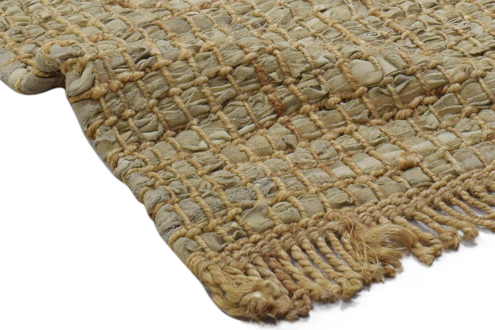 2X3 Rug Leather Cowhide Beige Modern Hand Woven Scandinavian Plaids Small Carpet   7860703199381