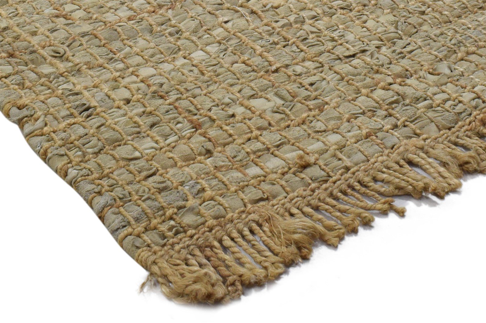 2X3 Rug Leather Cowhide Beige Modern Hand Woven Scandinavian Plaids Small Carpet   7860703199381
