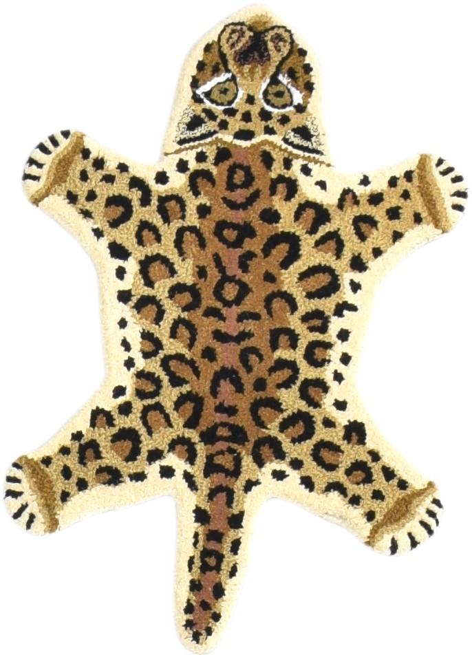 2X3 Rug Wool Brown Kids & Teens Hand Tufted Indian Leopard Print Small Carpet   7864644501653