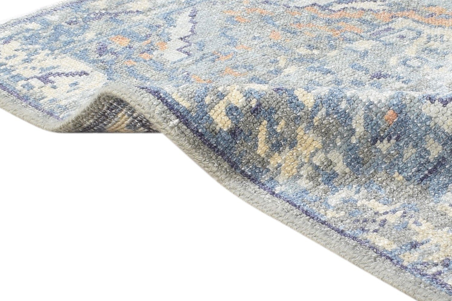2X3 Rug Wool Silk Blue Modern Hand Knotted Heriz-Indian Abstract Small Carpet   7865144082581
