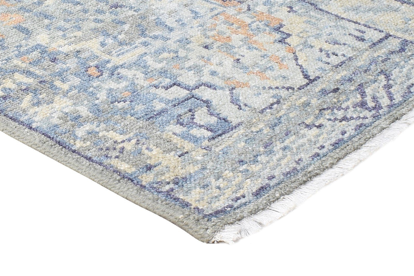 2X3 Rug Wool Silk Blue Modern Hand Knotted Heriz-Indian Abstract Small Carpet   7865144082581