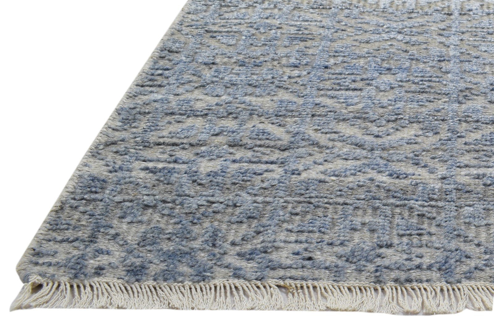 2X3 Rug Wool Silk Blue Modern Hand Knotted Scandinavian Trellis Small Carpet   7864087216277